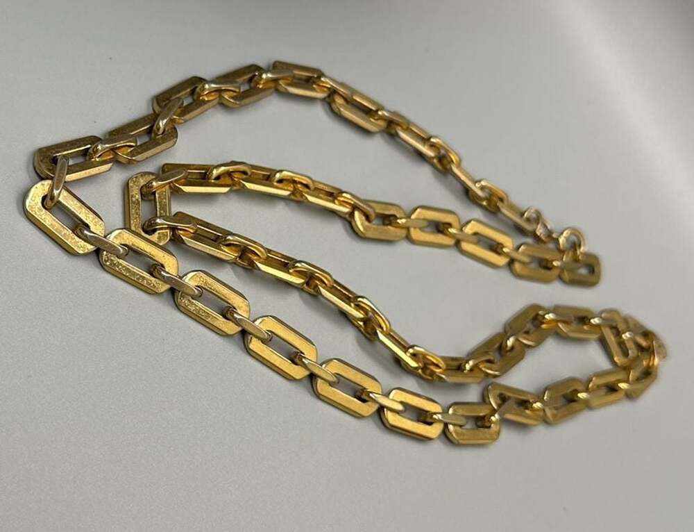 Crown Trifari Gold Tone Chunky Heavy Link Chain Necklace Retro Signed Vtg - Picture 9 of 16